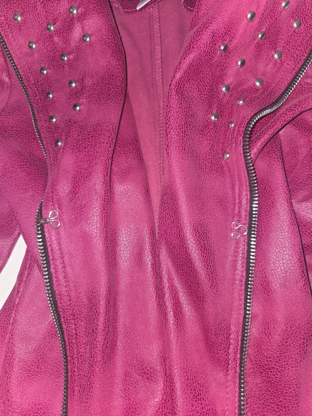 LG Pink Studded Moto Faux Leather Jacket With Zipper Accents- Women's Size 6 - Picture 7 of 15